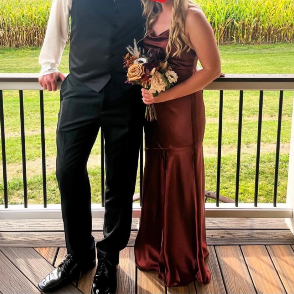 Revelry Kimora Satin Dress | | Terracotta Rust-4. Worn once.